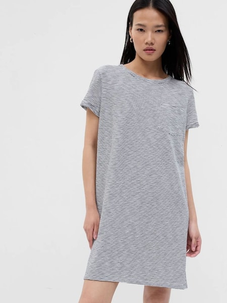 Black/White Stripe Pocket Short Sleeve T-Shirt Dress (K43843) | £10