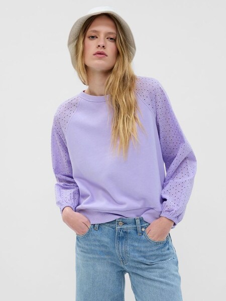 Purple Broderie Sleeve Sweatshirt (K43887) | £25