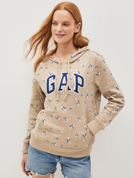 Beige and Blue Floral Logo Fleece Hoodie (K43897) | £18