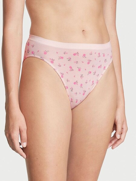 Purest Pink Ditsy Floral Printed Waffle High Leg Brief Knickers (K44021) | £9