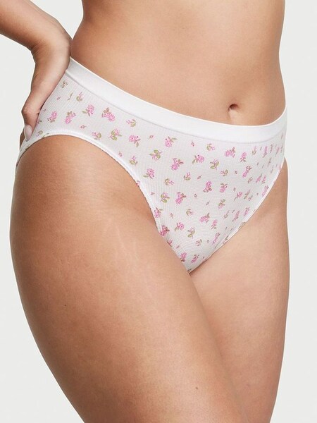 VS White Ditzy Floral Printed Waffle High Leg Brief Knickers (K44023) | £9