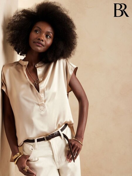 Banana Republic Beige Serenade Silk Tunic T-Shirt (K44051) | £130