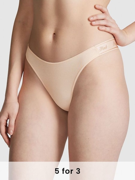 Marzipan Nude Cotton Logo Scoop Thong Knickers (K45539) | £9