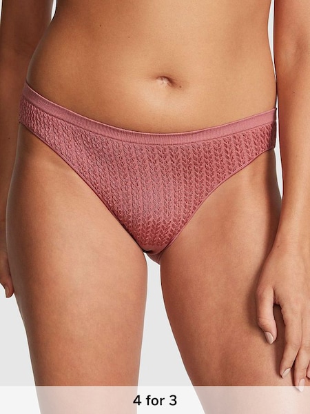 Soft Begonia Pink Cable Knit Seamless Bikini Knickers (K45635) | £9