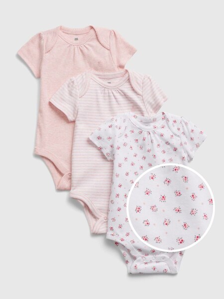 Pink 3 Pack Short Sleeve Baby Bodysuits (K45913) | £20