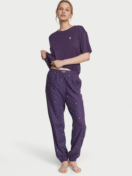 Valiant Purple Logo Pin Dot Long Cuffed Pyjamas (K46780) | £49