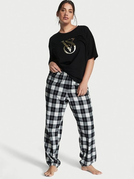 Black White Check Long Cuffed Pyjamas (K46782) | £45