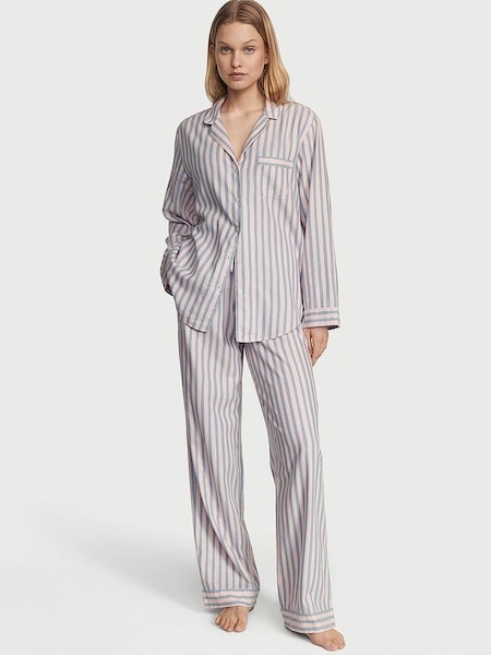 Pink Blue Stripe Flannel Long Pyjamas (K46786) | £49