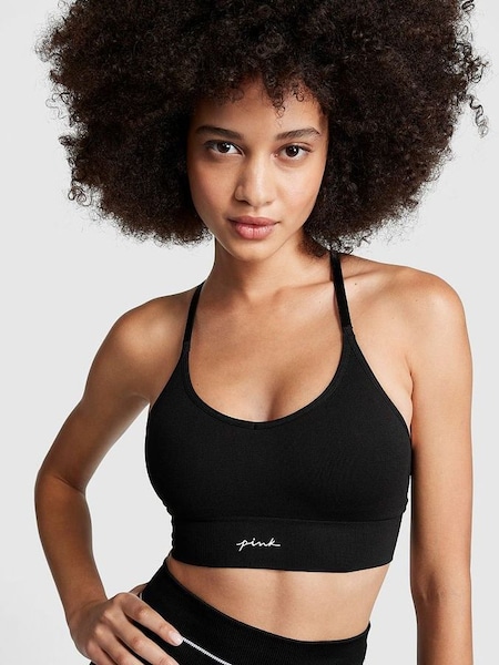 Pure Black Non Wired Lightly Lined Seamless Sports Bra (K49797) | £26