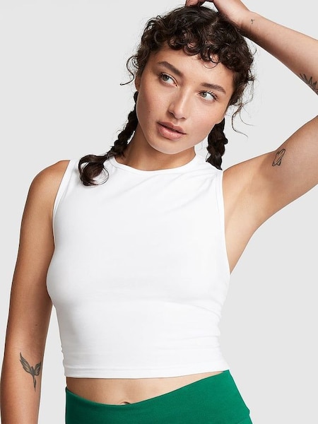 Optic White Ruched Side Crop Tank (K49861) | £16