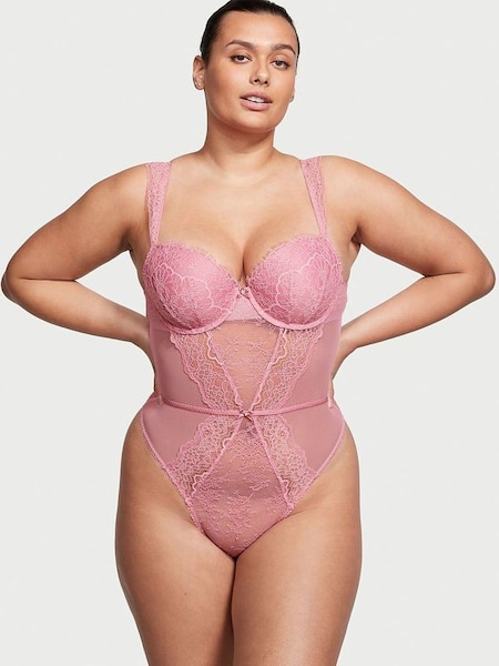 Dusk Mauve Pink Lace Bodysuit (K52536) | £69