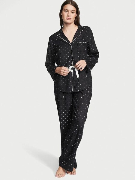 Black Logo Dot Flannel Long Pyjamas (K52651) | £49