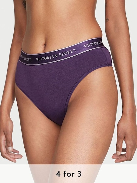 Valiant Purple Smooth Logo High Leg Wide Side Thong Knickers (K52711) | £9