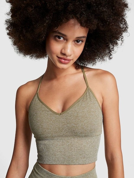 Dusted Olive Marl Green Cropped Sports Bra (K53644) | £26