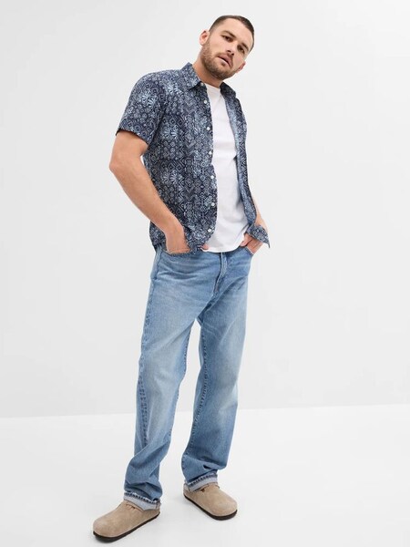 Navy Stretch Poplin Shirt in Slim Fit (K56744) | £16