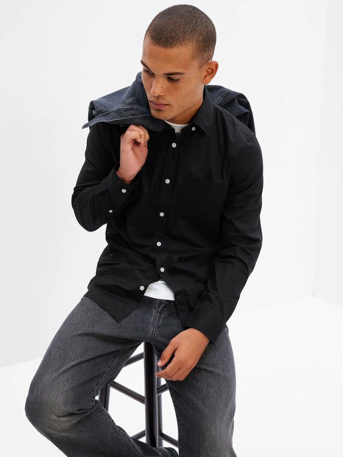 Men s Black Shirts Smart Casual Shirts Gap UK