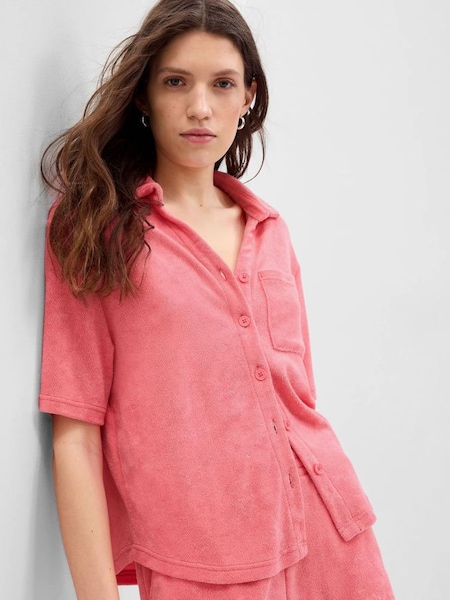 Pink Towelling Short Sleeve Loose Shirt (K56879) | £17