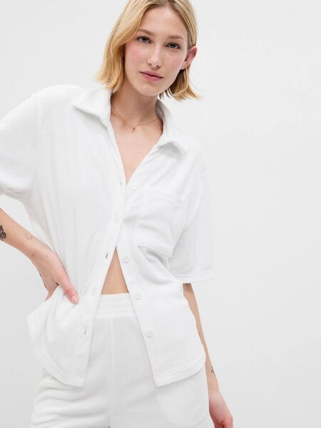 White Towelling Short Sleeve Loose Shirt (K56940) | £17