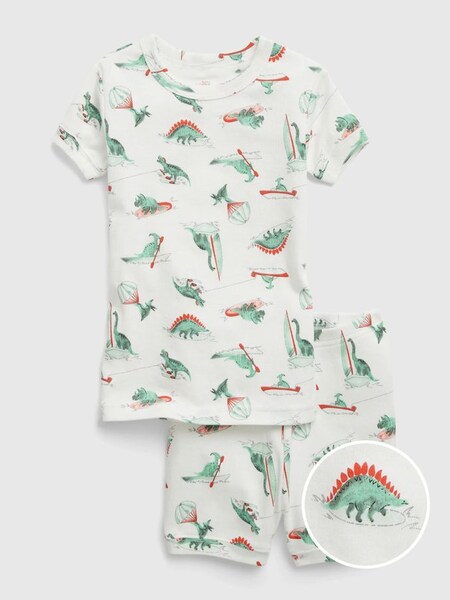 Green & White Dinosaur Print Short Sleeve Pyjama Shorts Set (K57018) | £9