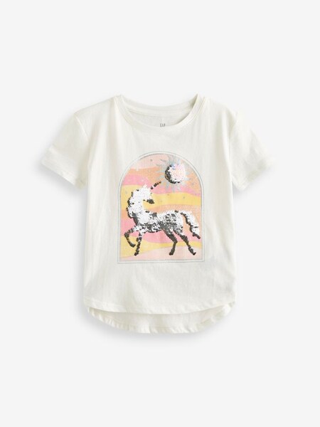 White Sequin Graphic Short Sleeve T-Shirt (K57190) | £7