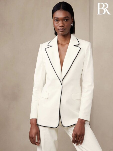 Banana Republic White Carolina Slim Cotton-Linen Blazer (K57655) | £265