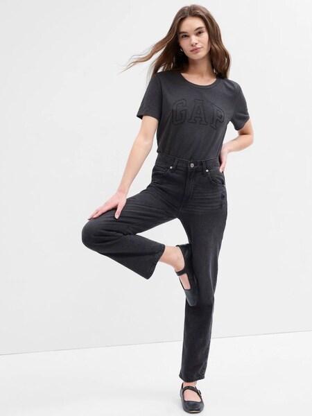 Black/Grey Organic Cotton Gap Logo Crew Neck T-Shirt (K58943) | £18