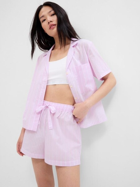 Pink Stripe Poplin Short Sleeve PJ Shirt (K60500) | £7
