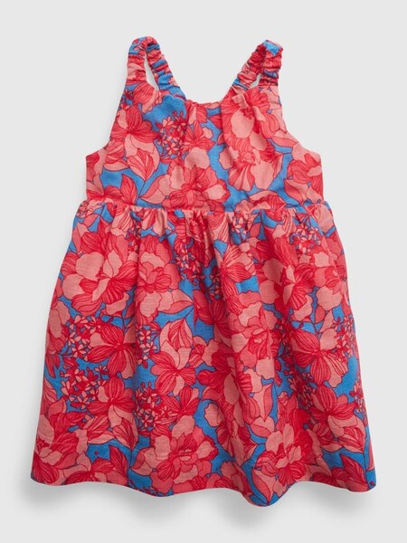 Pink Blue Floral Baby Linen-Cotton Floral Dress (K60641) | £7