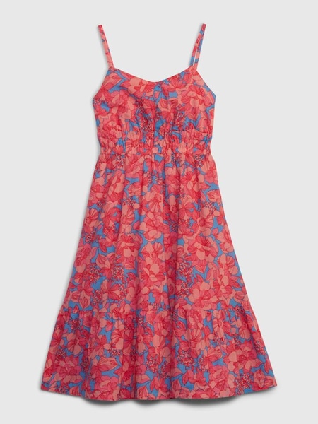 Pink Floral Linen-Cotton Smock Tiered Dress (K60726) | £15