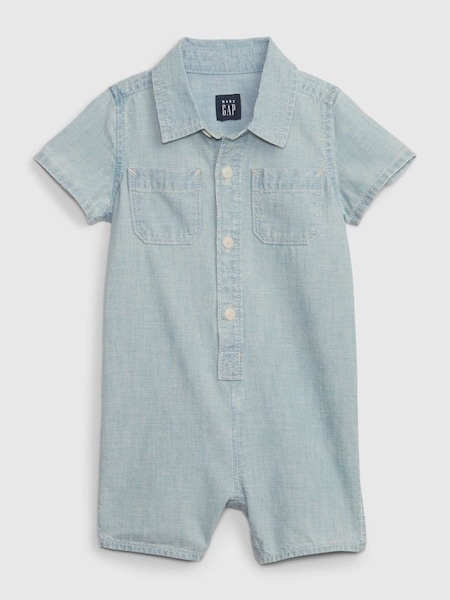 Blue Organic Cotton Short Sleeve Chambray Baby Romper (K60894) | £11