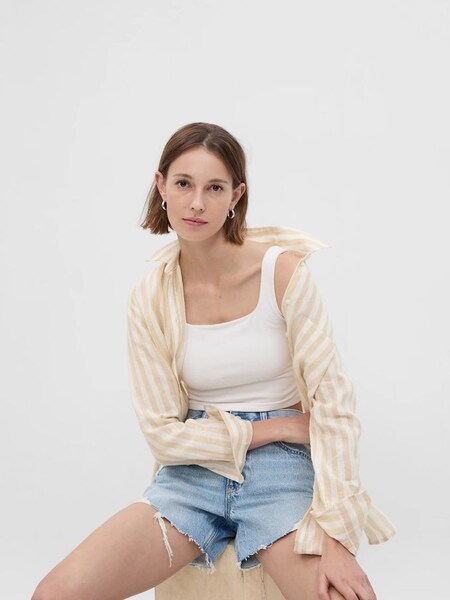 White Linen Boyfriend Shirt (K61027) | £27