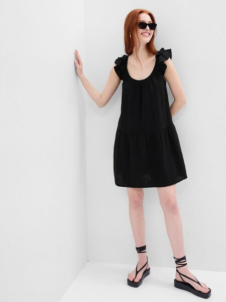 Black Crinkle Gauze Mini Dress (K61077) | £19