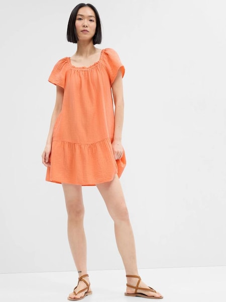 Orange Gauze Squareneck Mini Dress (K61092) | £15