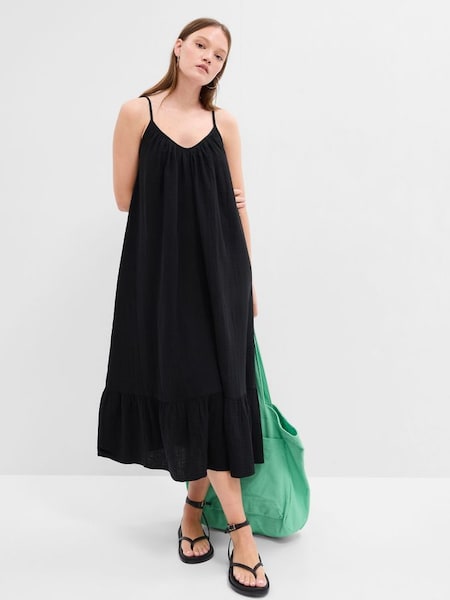 Black Gauze Cami Midi Dress (K62463) | £20