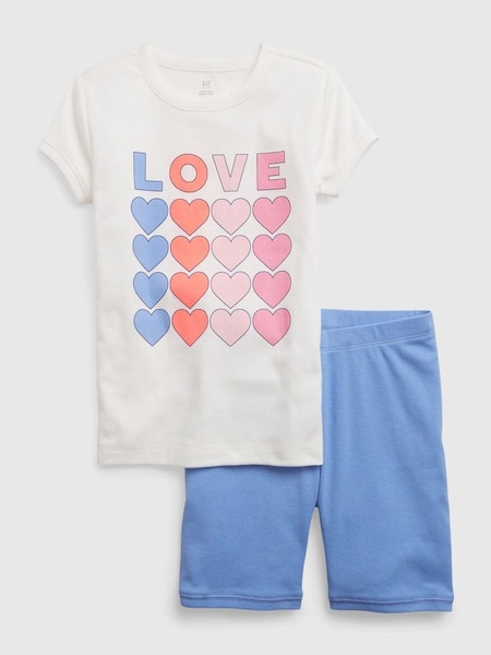 White Love Heart Print Short Sleeve Pyjama Shorts Set (K63547) | £12