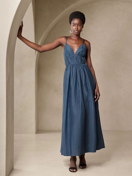 Banana Republic Navy/Blue Rosalia Cotton-Silk Maxi Dress (K63660) | £175