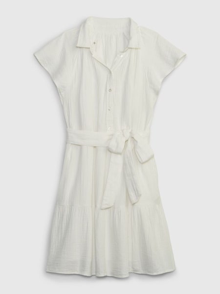 White Crinkle Gauze Flutter Sleeve Mini Shirtdress (K64038) | £24