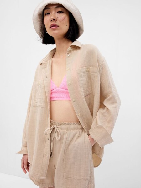 Neutral Crinkle Gauze Oversized Shirt (K64042) | £20