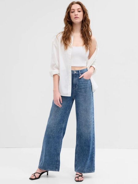 Mid Blue High Waisted Wide Leg Jeans (K64060) | £50