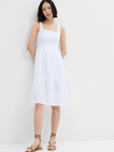 White Smocked Midi Dress (K64070) | £25
