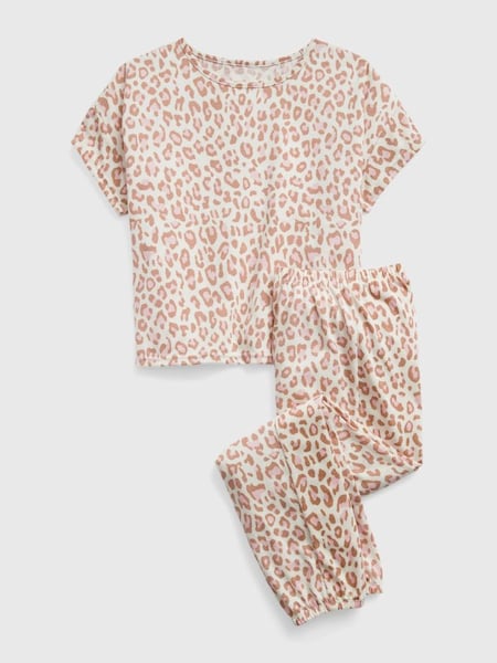 Neutral Leopard Print Short Sleeve Pyjama Set (K64638) | £30