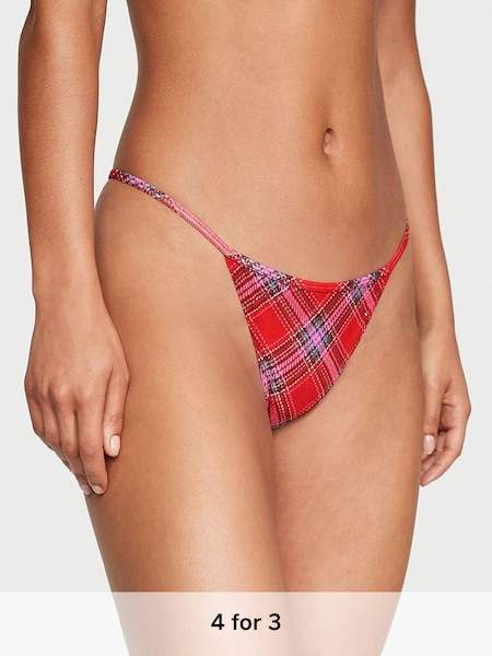 Foil Lipstick Red Lovely Tartan Smooth G String Stretch Cotton Knickers (K65236) | £9