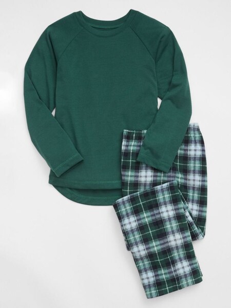 Green Check Cosy Microfleece Kids Pyjamas (K65796) | £35