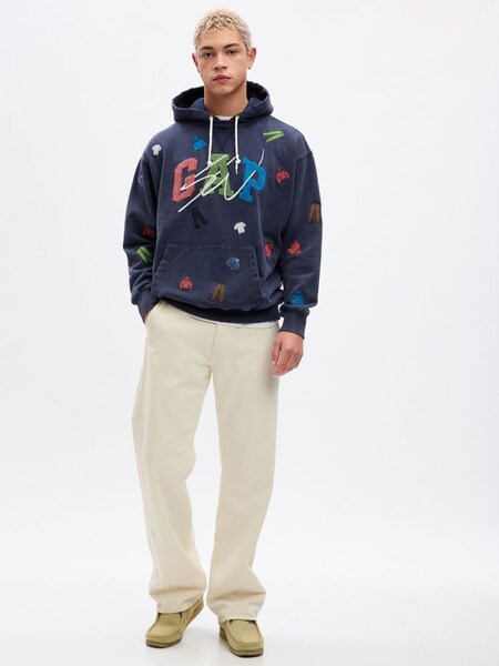 Navy Blue Sean Wotherspoon Embroidered Arch Logo Hoodie (K66232) | £75