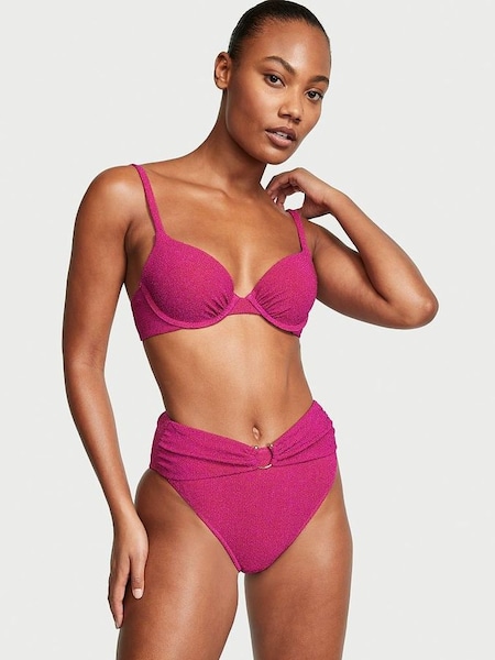 Forever Pink High Waisted Shimmer Swim Bikini Bottom (K67280) | £29
