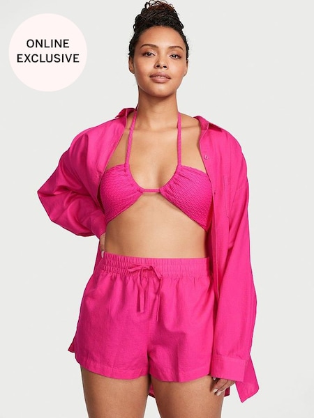 Forever Pink Oversized Linen Shirt Cover Up (K67330) | £49