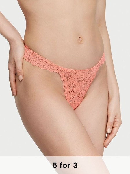 Punchy Peach Orange Festival Lace Thong Knickers (K67338) | £9