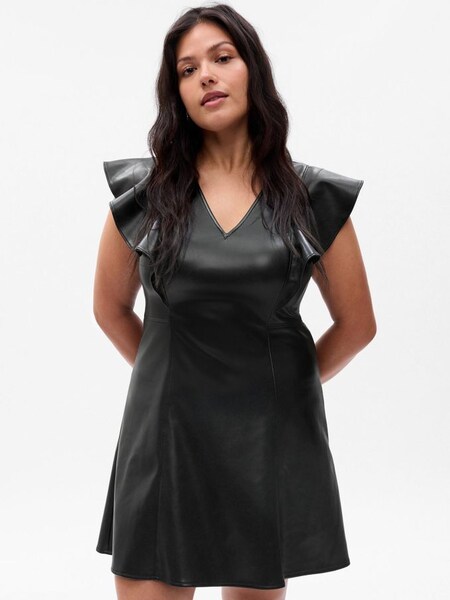 Black Faux-Leather Flutter Mini Dress (K67447) | £70