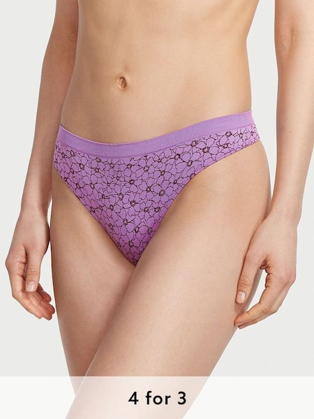 Purple Paradise Floral Outline Printed Thong Seamless Knickers (K67631) | £9