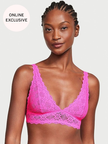 Neon Princess Pink Crochet Lace Triangle Bralette (K67641) | £29